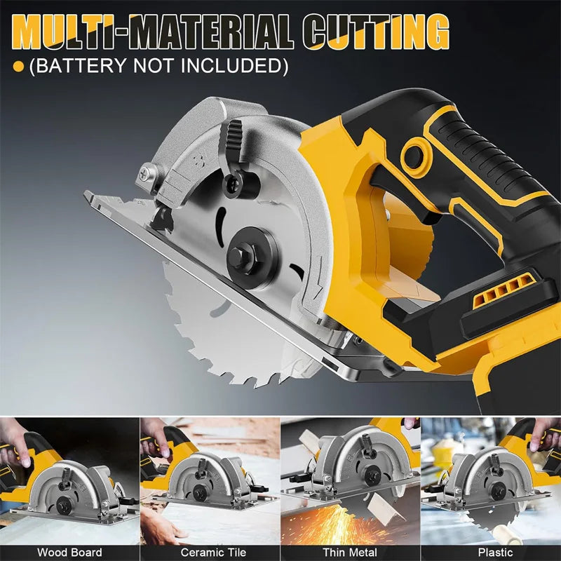 5 Inch Brushless Circular Saw Cordless Rechargeable Chainsaw Battery Set Woodworking One Hand Chainsaw For Dewalt 20V Battery product image showing features or usage