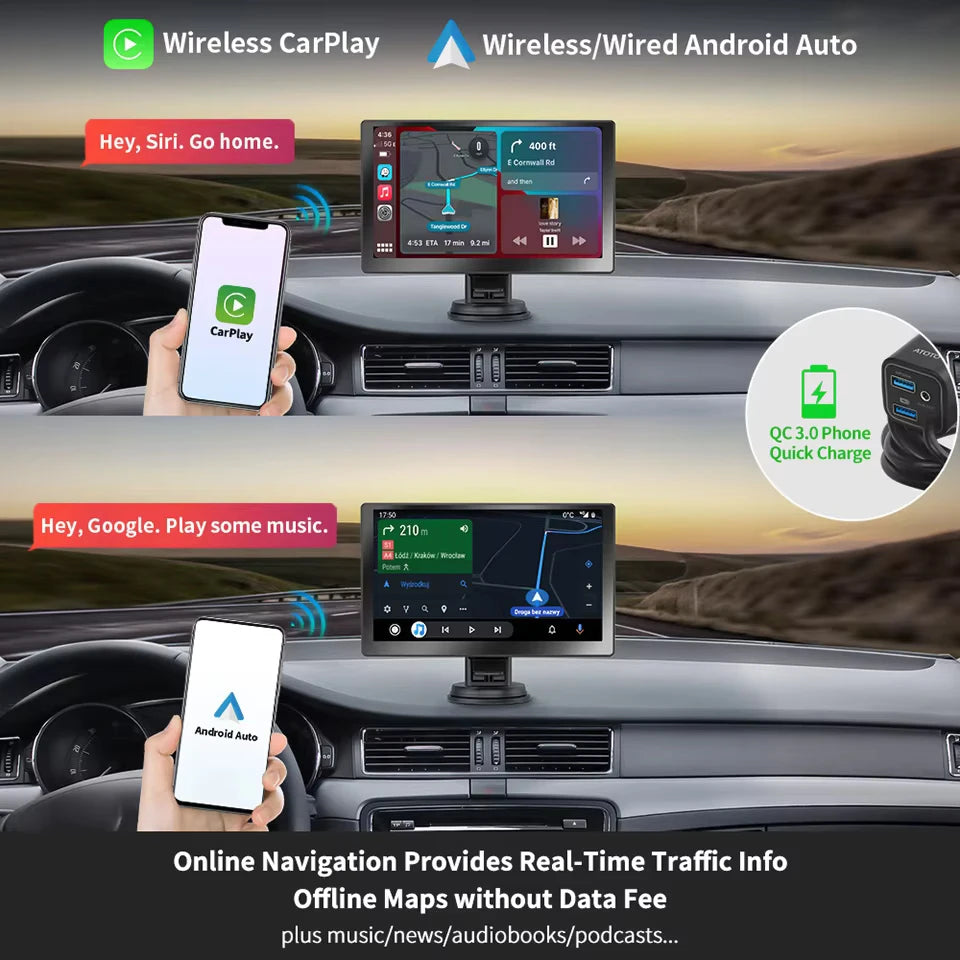 9Inch Universal Portable Carplay Android Auto For Car Screen Wireless Carplay Screen Wireless Car Stereo Radio 1 2 Din Mp5 Audio 1 product image showing features or usage