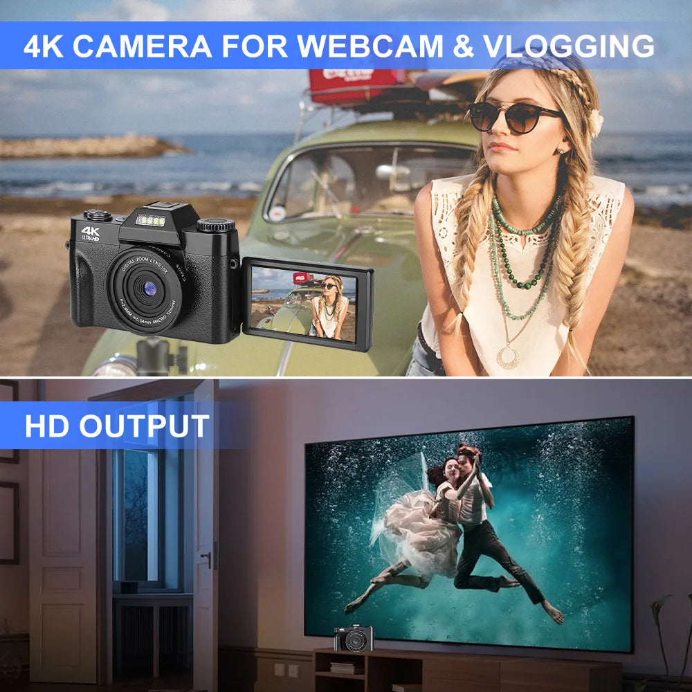 SmartGearPros 4K Digital Camera – 48MP, 16X Zoom & 3'' Flip Screen for Vlogging & Photography