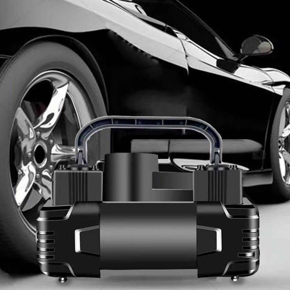 12V 150Psi Mini Air Compressor Dual Cylinder Heavy Duty Tire Inflator With Led Light Car Electric Air Pump Auto Inflatable Pump product image showing features or usage