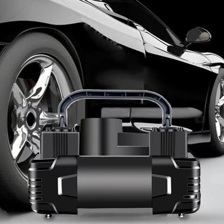 12V 150Psi Mini Air Compressor Dual Cylinder Heavy Duty Tire Inflator With Led Light Car Electric Air Pump Auto Inflatable Pump product image showing features or usage