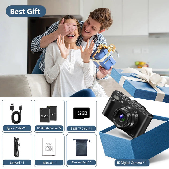 SmartGearPros 4K Compact Digital Camera – 18X Zoom, 48MP Photography & Vlogging Ready