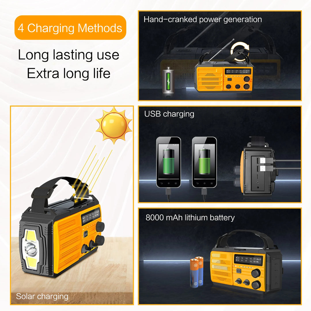 SmartGearPros Emergency Weather Radio - FM AM WB Hand Crank Solar USB Charging 2000mAh Power Bank LED Flashlight