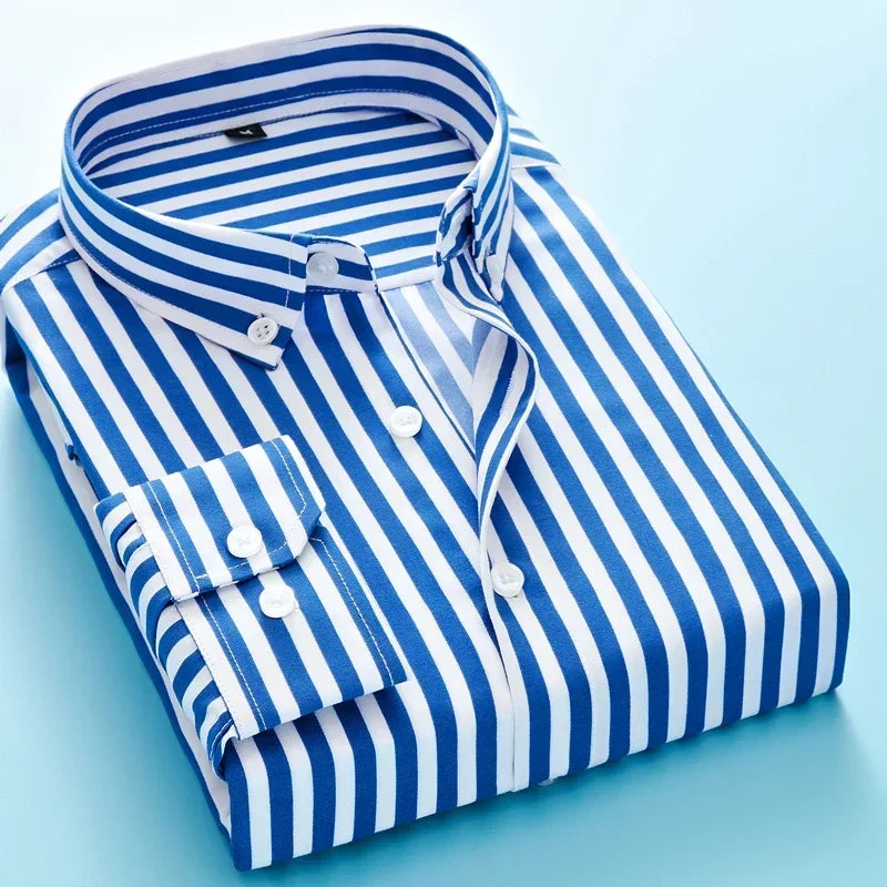 Men's striped dress shirt image angle 28