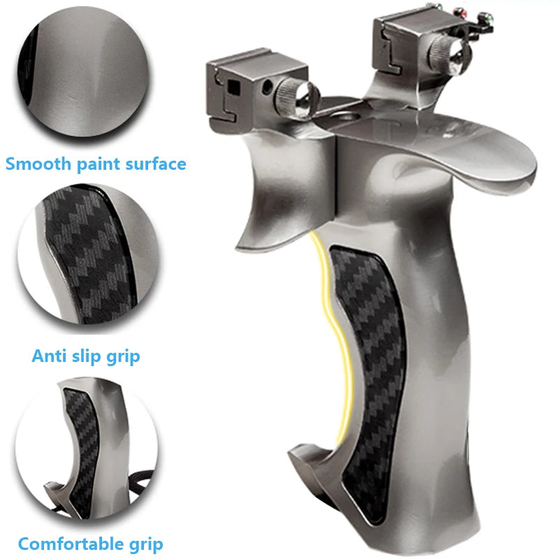 Silver paint sprayer with carbon fiber grip and smooth paint surface features