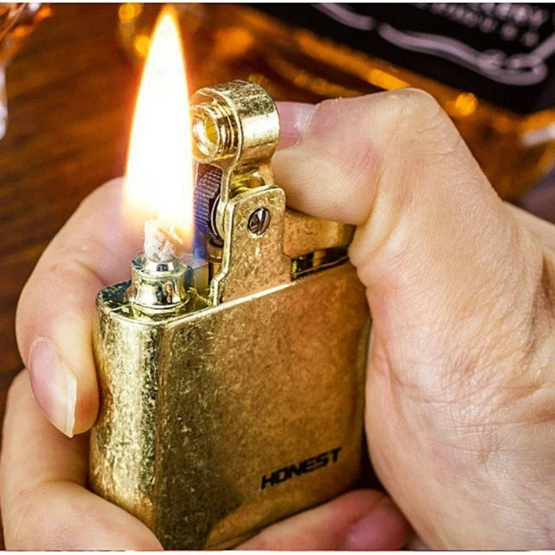 SmartGearPros Retro Brass Cigar Lighter – Windproof Flint Torch with Vintage Style & Refillable Design