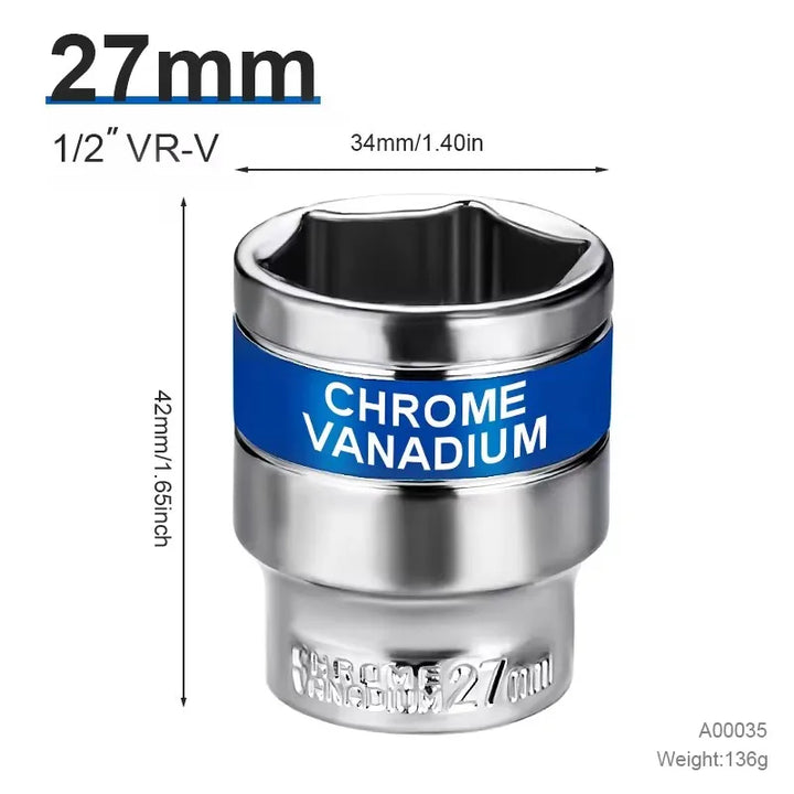 NIUXIANG 1/2" Drive Deep Impact Socket – Metric Chromium-Vanadium Steel