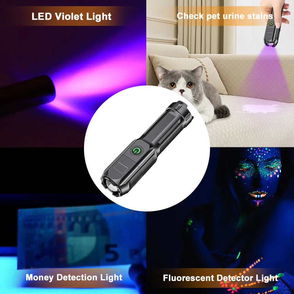 Rechargeable UV flashlight with high-powered LED beam