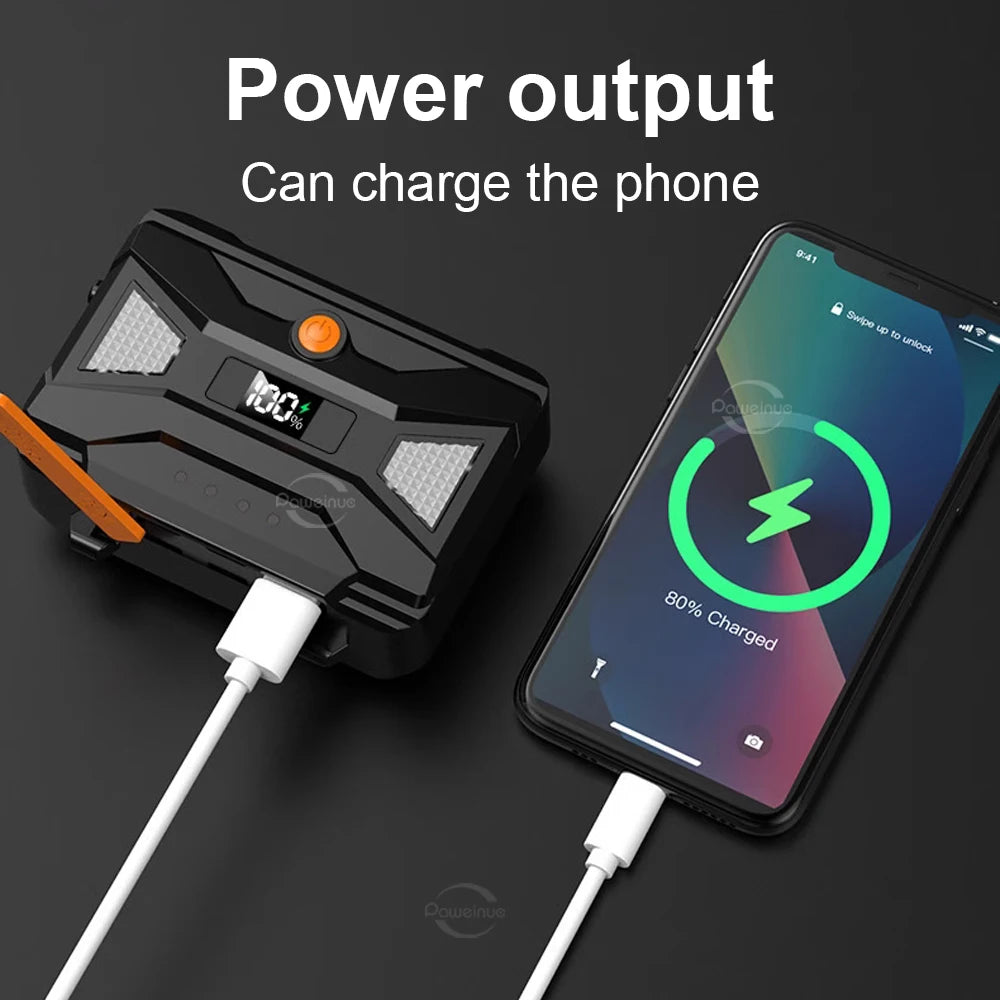 1000000Lm Powerful Headlamp 800W Led Sensor Head Flashlight Long Range Headlight 18650 Rechargeable Head Lantern Fishing Camping product image showing features or usage