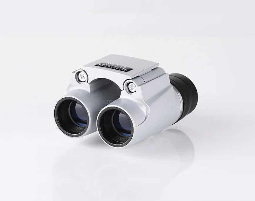 Silver binoculars on a white background