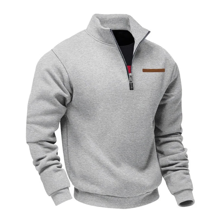 Men's Heavy Fleece Sweater - Half-Zip Stand Collar Pullover