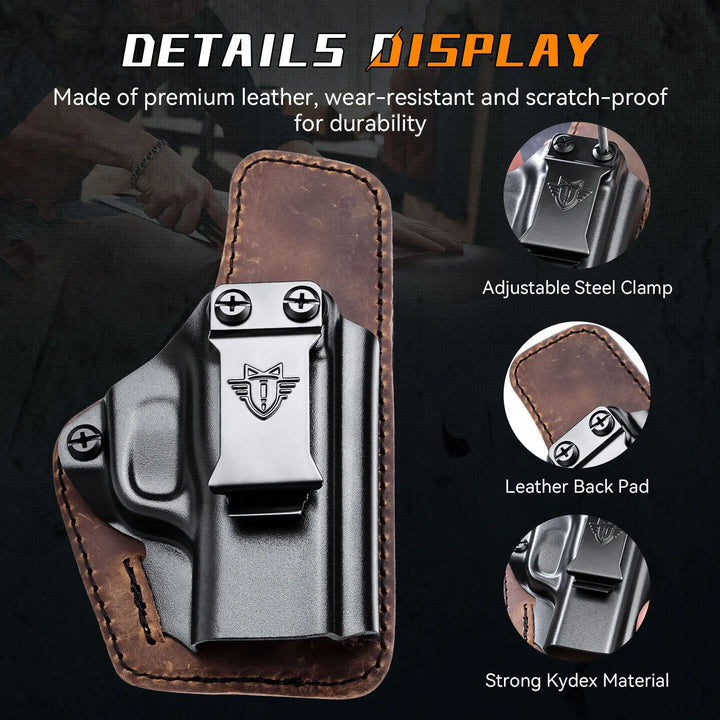 SmartGearPros 2026 Concealed Carry IWB Holster - Kydex Leather Quick Draw Pistol Holder