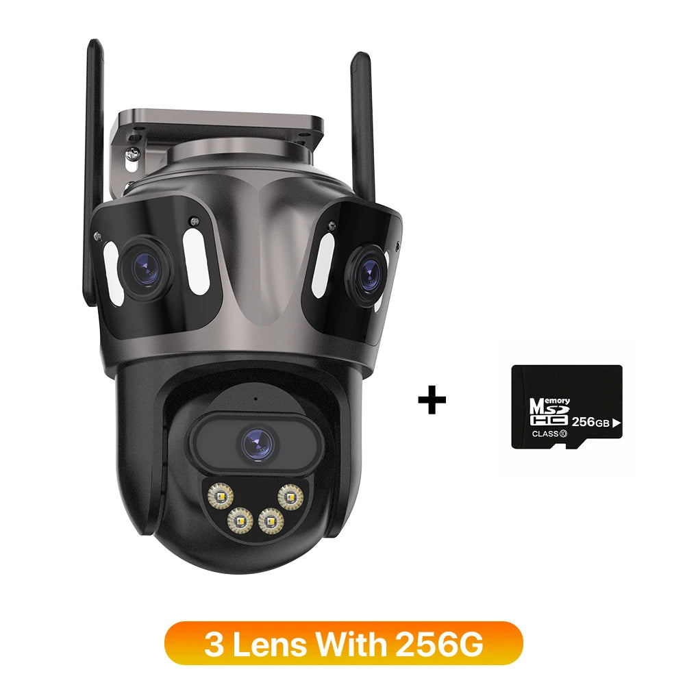 SmartGearPros TriSecure 4K WiFi Camera - AI Motion Tracking 3-Screen Security