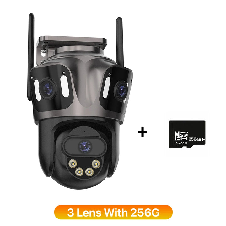 SmartGearPros TriSecure 4K WiFi Camera - AI Motion Tracking 3-Screen Security
