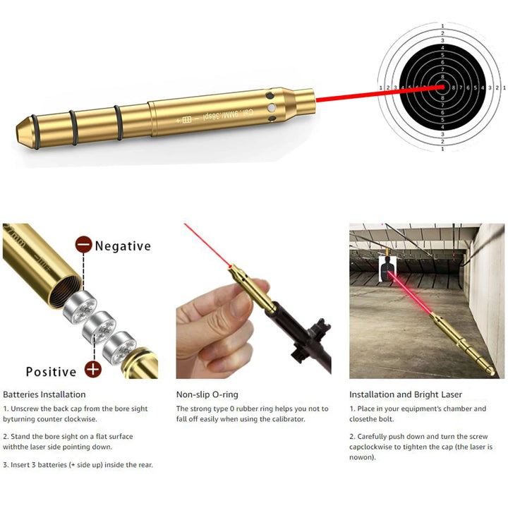 Laser Bore Sight – Red Dot Cartridge Boresighter for Multiple Calibers