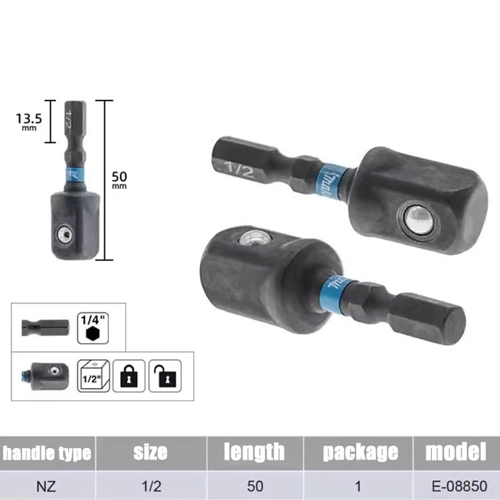 Makita E-08850 Impact Socket Adaptor – 1/2" Drive to 1/4" Hex Shank