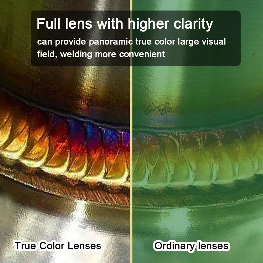 Pc Welding Masks Automatic Variable Light Adjustment Large View Auto Darkening Welding Facemask For Arc Welding Grinding Cutting product image showing features or usage