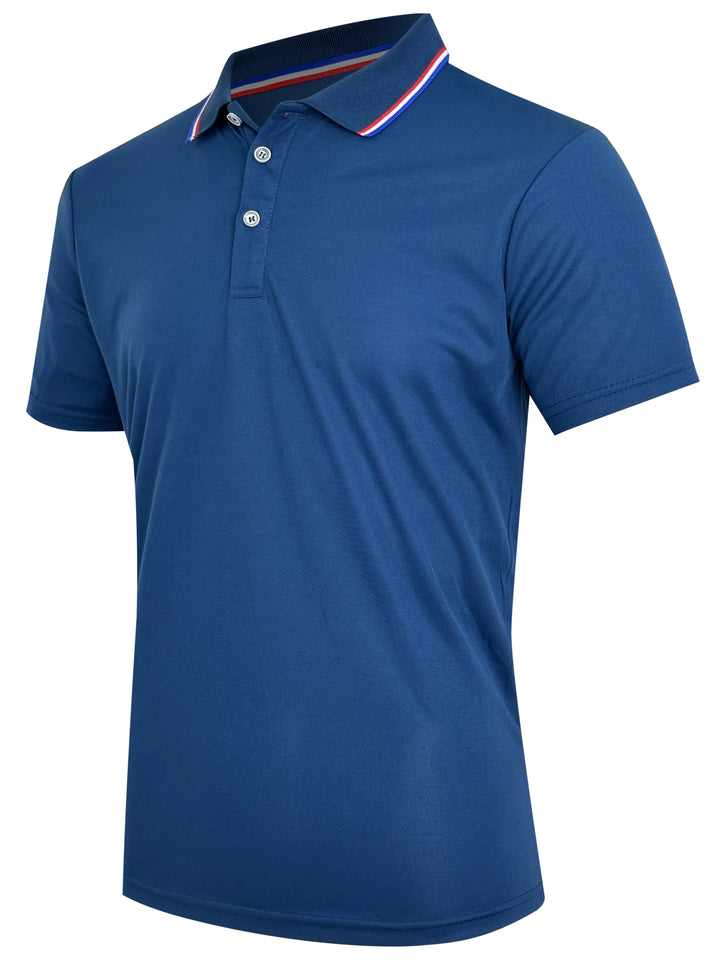 SmartGearPros Men's Polo Shirt in blue, breathable polyester polo shirt with button collar and stylish design.
