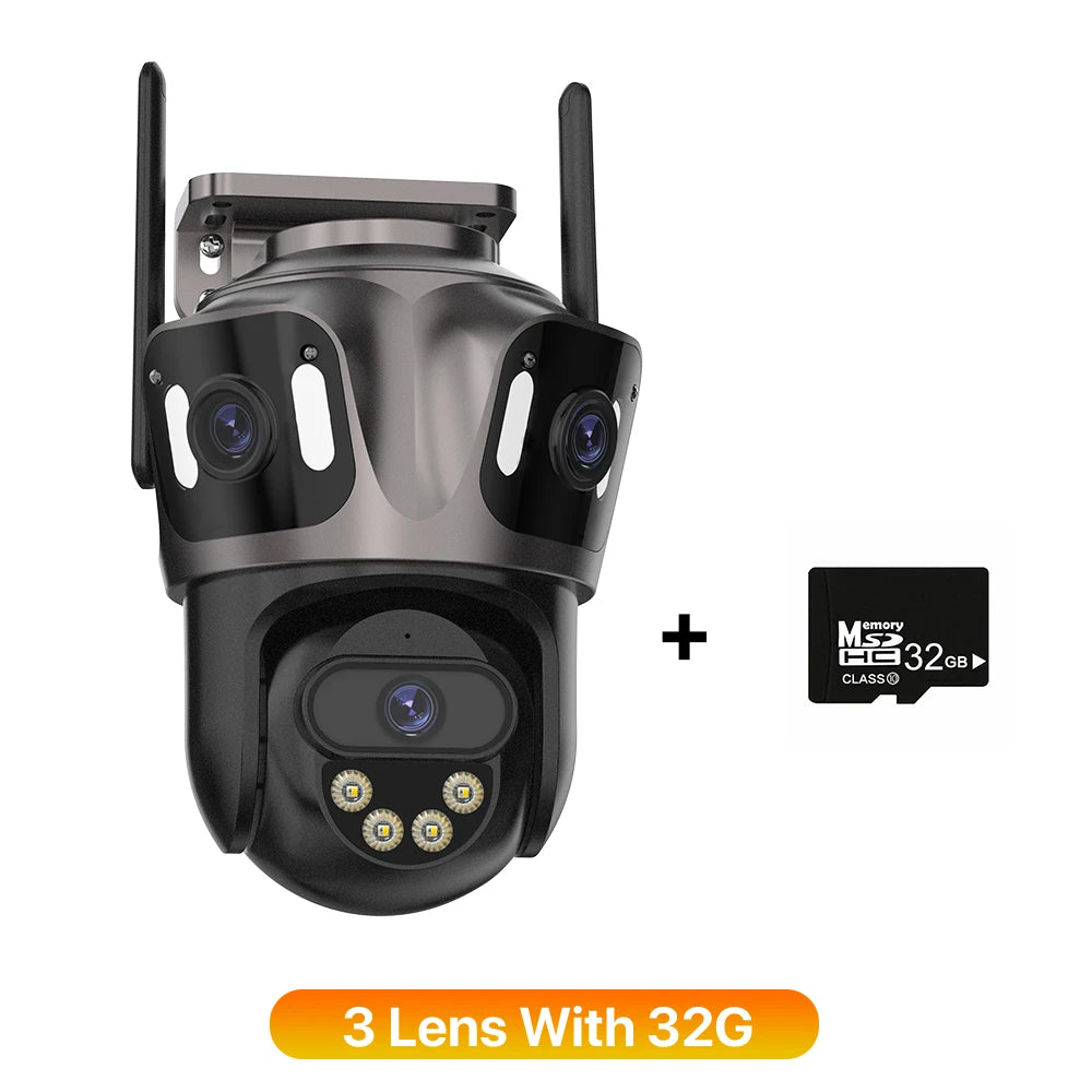 SmartGearPros TriSecure 4K WiFi Camera - AI Motion Tracking 3-Screen Security