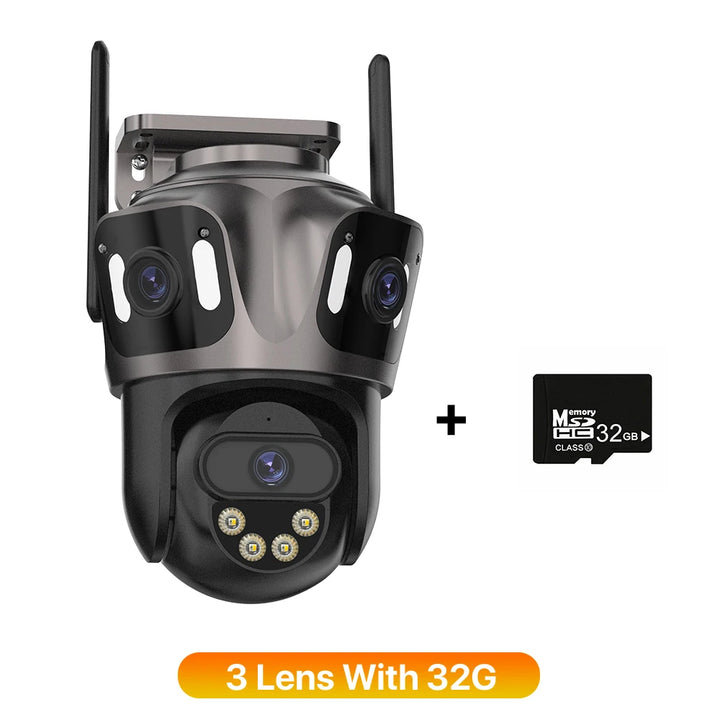 SmartGearPros TriSecure 4K WiFi Camera - AI Motion Tracking 3-Screen Security