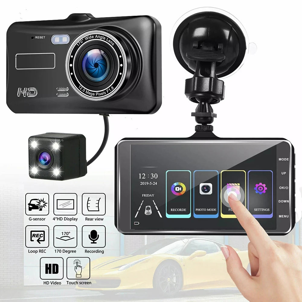 1080P Front & Rear Dash Cam – 4-inch Touchscreen