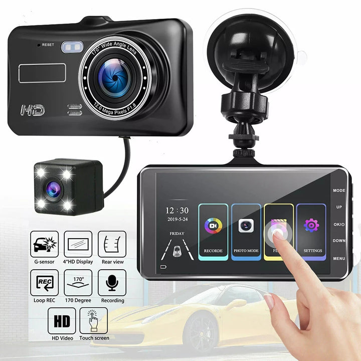 1080P Front & Rear Dash Cam – 4-inch Touchscreen
