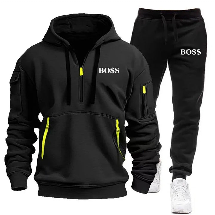 SmartGearPros Winter Tracksuit Set – Thick Zipper Hoodie + Joggers for Men’s Cold Weather Comfort