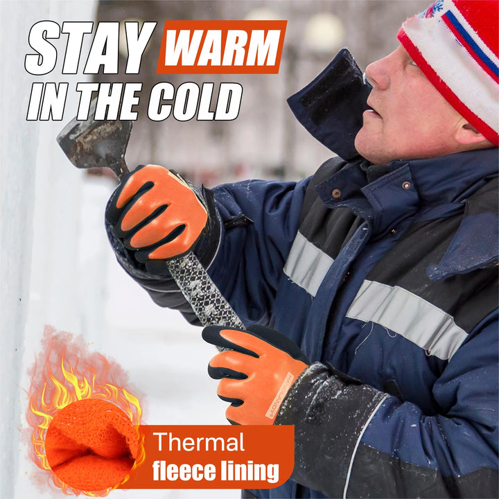Handlandy Waterproof Work Gloves For Cold Weather Fully Submerged Rubber Warm Lining Winter Outdoor Work Gloves product image showing features or usage