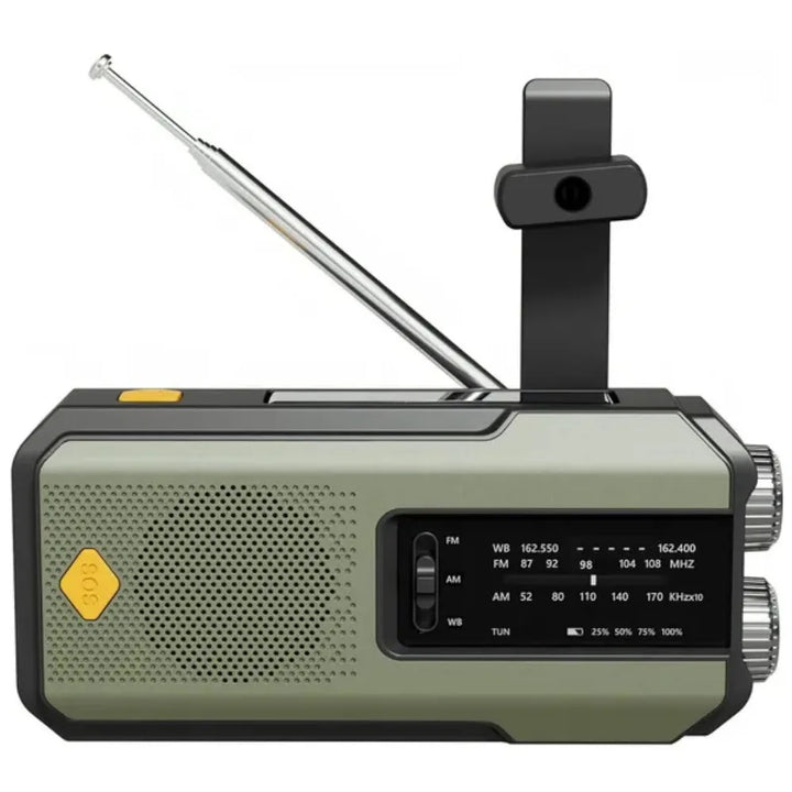 SmartGearPros Emergency Weather Radio - FM AM WB Hand Crank Solar USB Charging 2000mAh Power Bank LED Flashlight