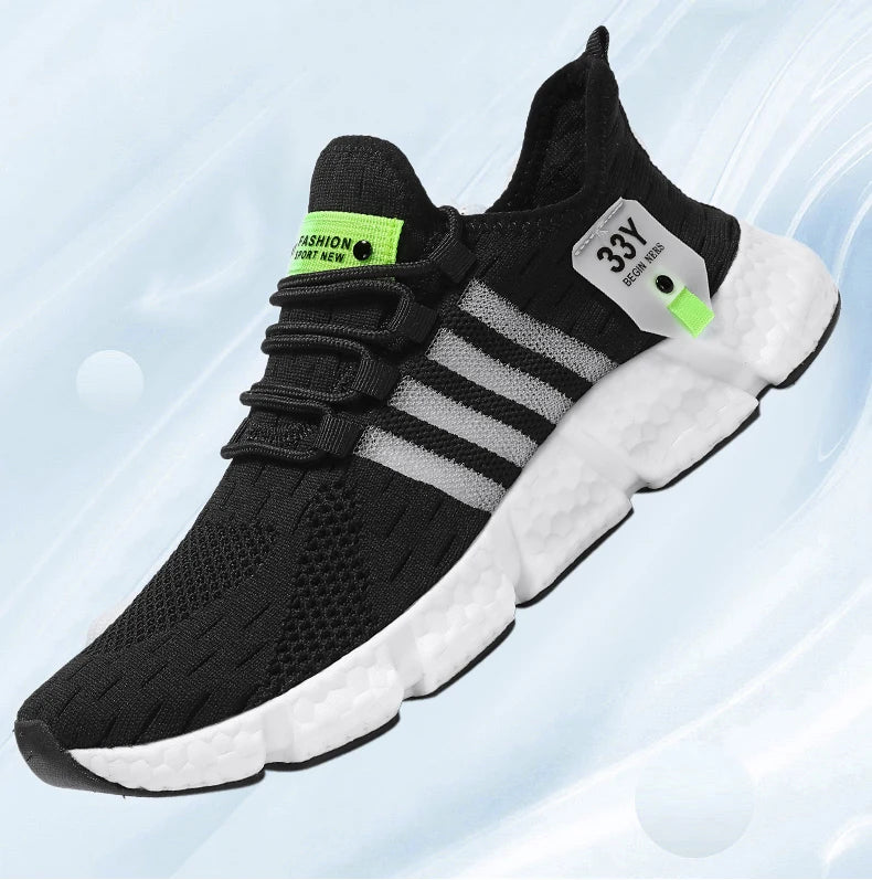 SmartGearPros athletic sneakers in black and white on pavement