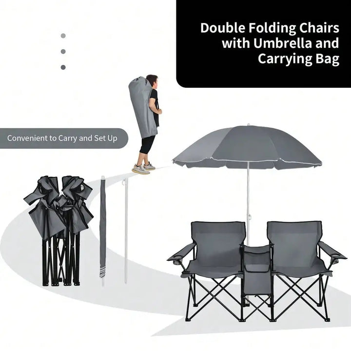 SmartGearPros Portable Double Chair w/ Umbrella & Cooler