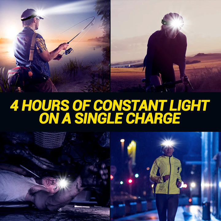 SmartGearPros USB Rechargeable LED Headlamp – Waterproof Sensor Flashlight for Camping & Fishing