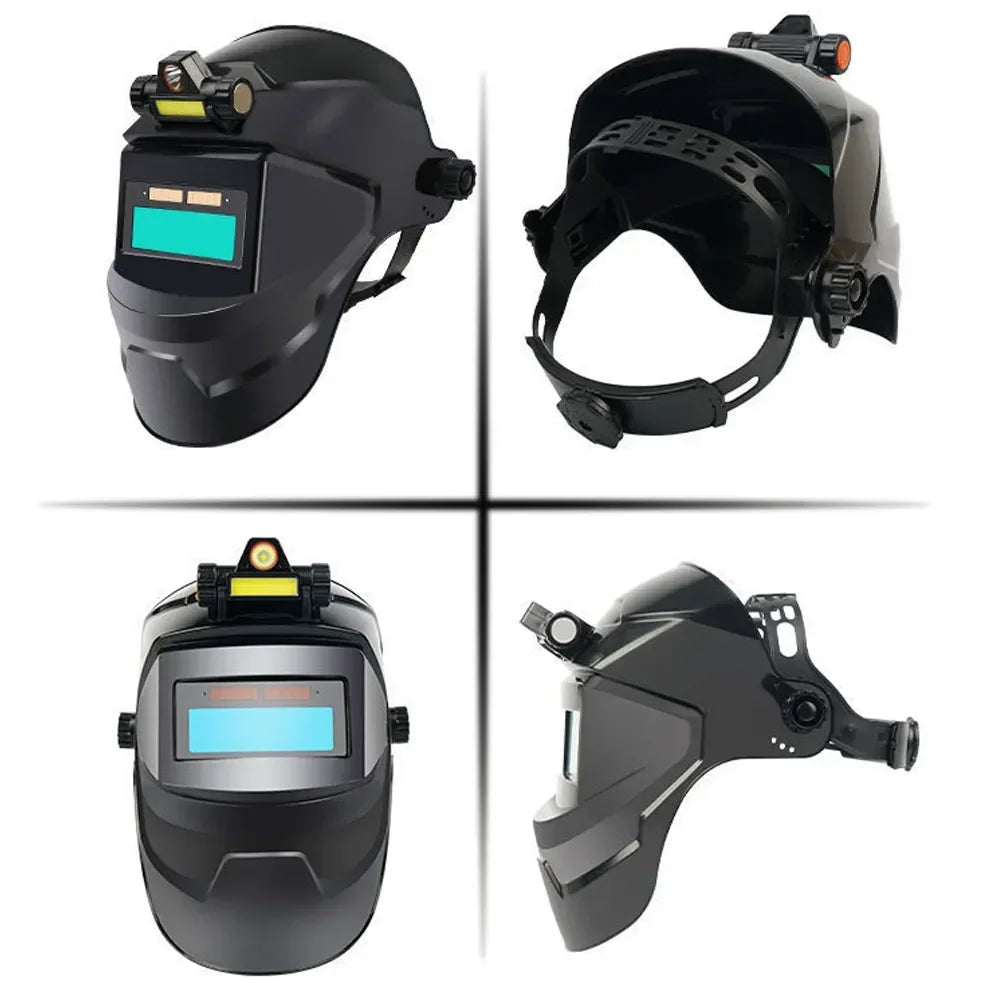 Pc Welding Masks Automatic Variable Light Adjustment Large View Auto Darkening Welding Facemask For Arc Welding Grinding Cutting product image showing features or usage