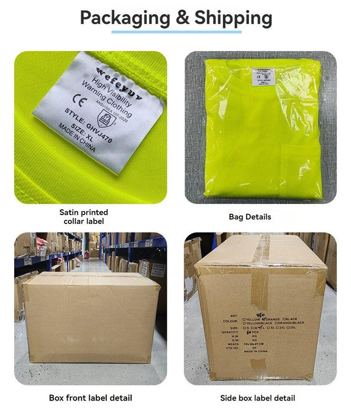 Collage of packaging and shipping details with labels and boxes.