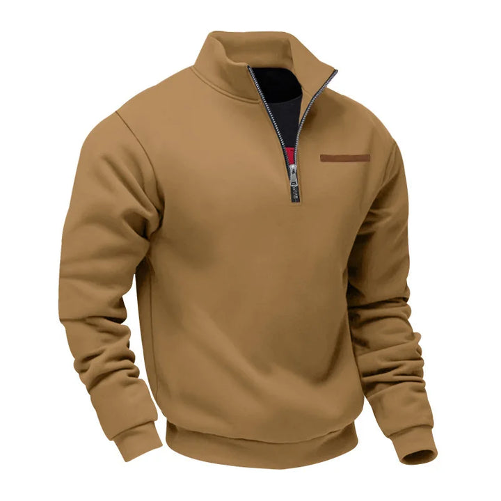 Men's Heavy Fleece Sweater - Half-Zip Stand Collar Pullover