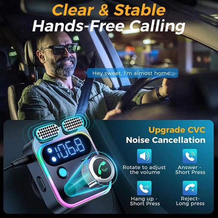 SmartGearPros Bluetooth 5.3 FM Transmitter – 4-Port USB Car Adapter with Hands-Free Calls & Hi-Fi Audio