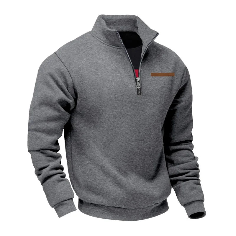 Men's Heavy Fleece Sweater - Half-Zip Stand Collar Pullover