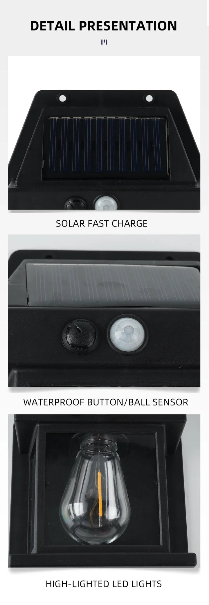 Angle view of solar lamp with night motion detection active