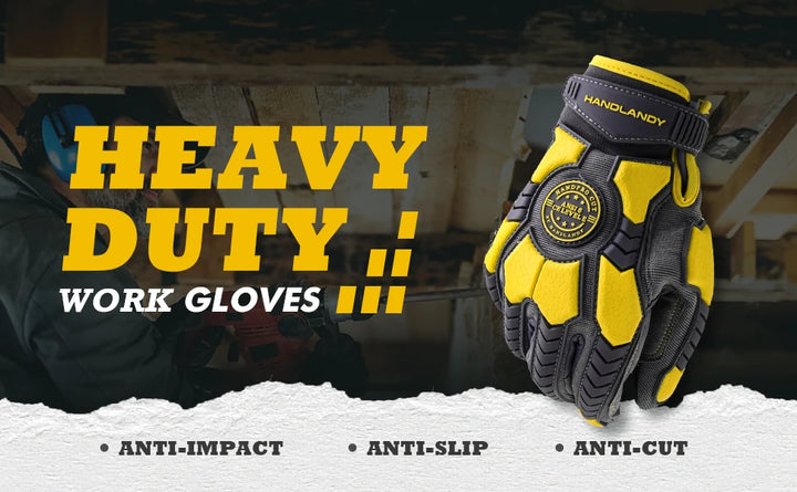 Handlandy Heavy Duty Work Gloves For Men Cut 6 Safety Impact Protection Working Gloves Touch Screen Mechanics Gloves product image showing features or usage