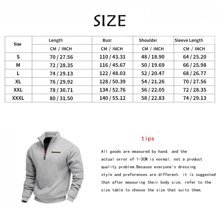 Men's Heavy Fleece Sweater - Half-Zip Stand Collar Pullover