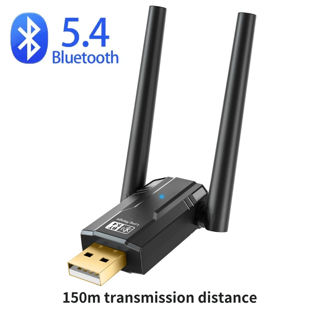 SmartGearPros Long-Range Bluetooth Adapter – 5.4/5.3 USB Dongle with Antenna for 30+ ft Wireless Reach