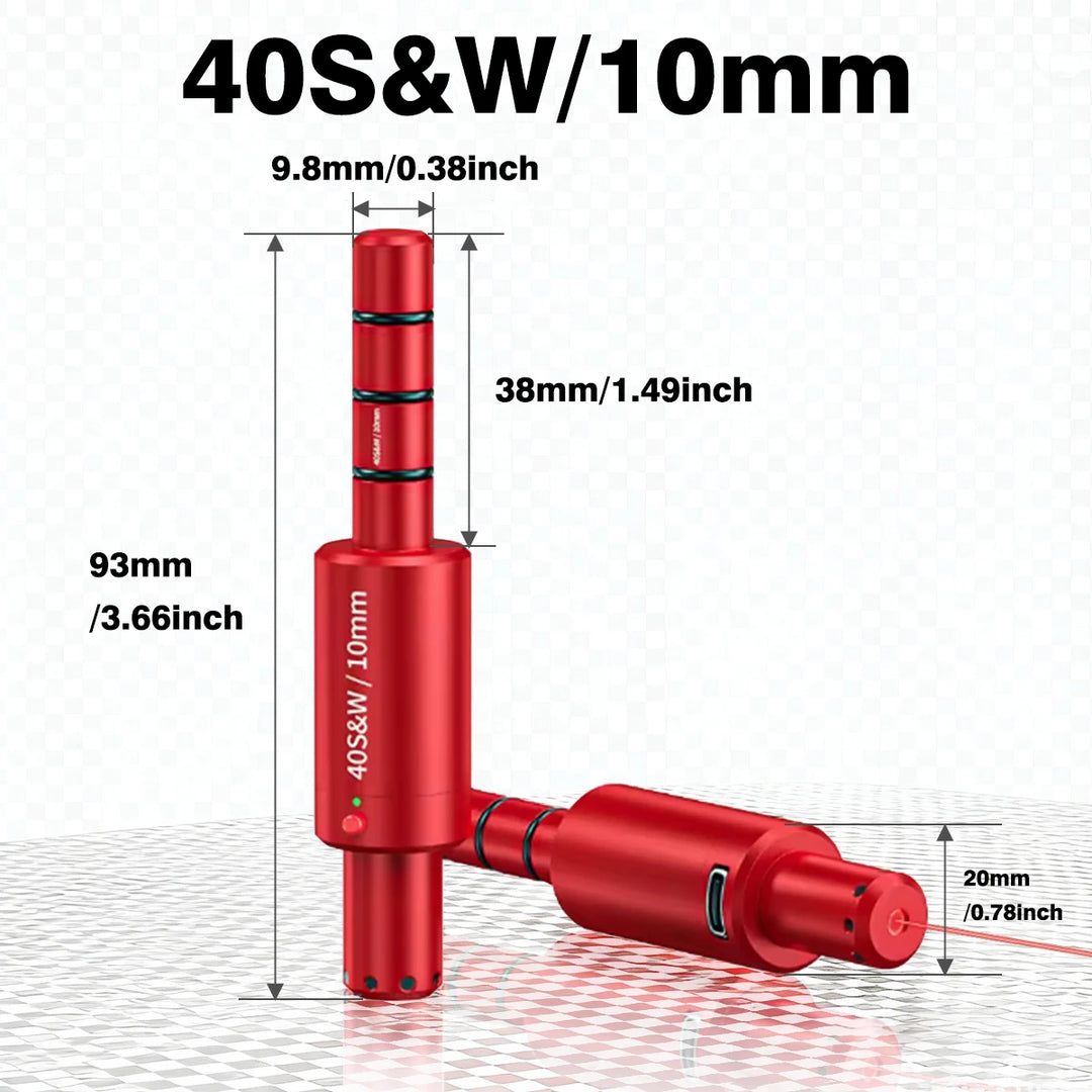 Red tool with measurements on a white background