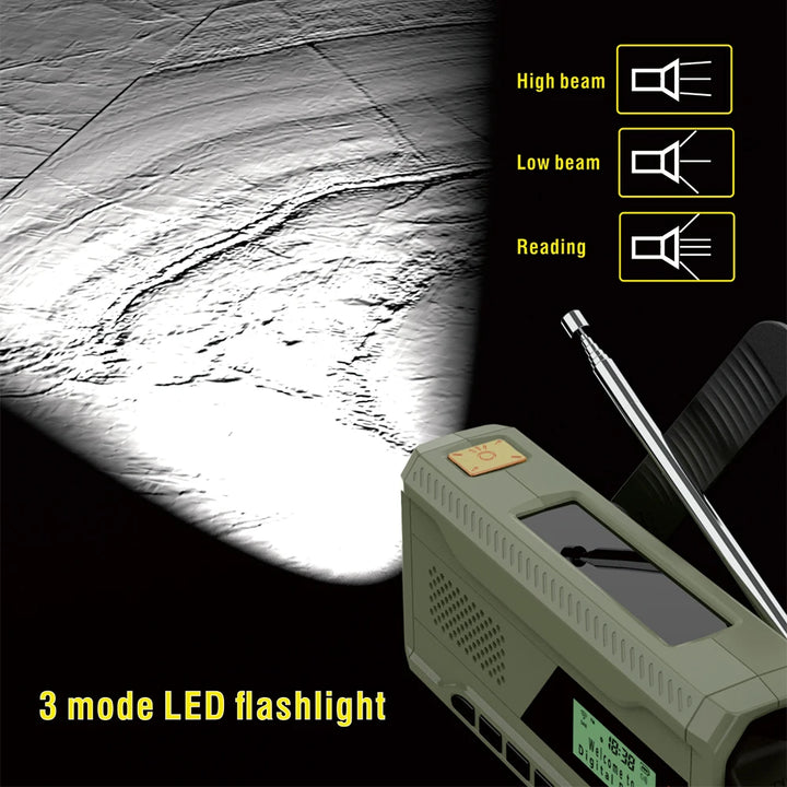 SmartGearPros Emergency Weather Radio with Bluetooth Speaker - Hand Crank Solar Rechargeable FM AM SW DAB Flashlight