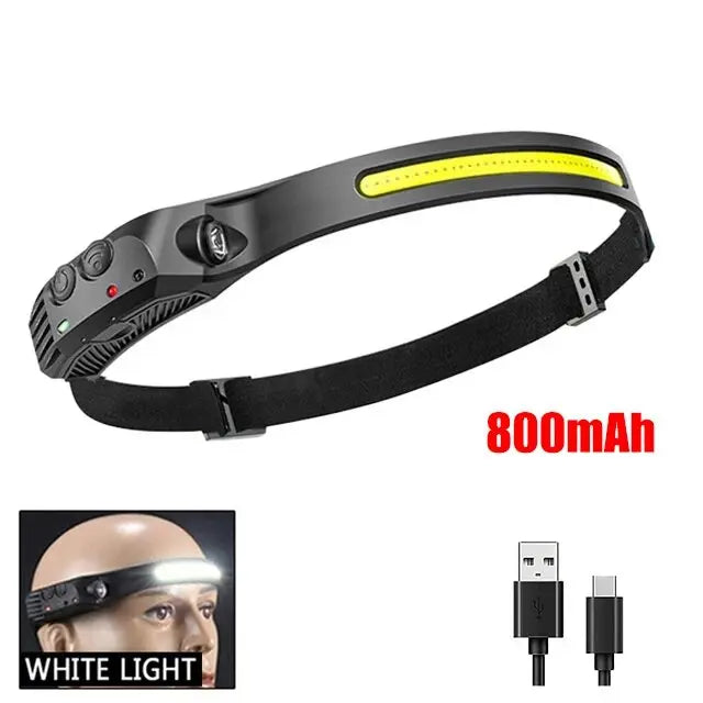 SmartGearPros COB LED Headlamp – USB Rechargeable, Motion Sensor, Waterproof for Camping, Fishing & Work