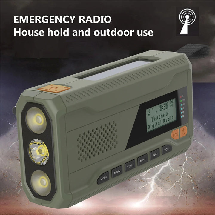 SmartGearPros Emergency Weather Radio with Bluetooth Speaker - Hand Crank Solar Rechargeable FM AM SW DAB Flashlight