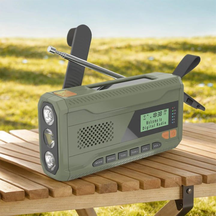 SmartGearPros Emergency Weather Radio with Bluetooth Speaker - Hand Crank Solar Rechargeable FM AM SW DAB Flashlight