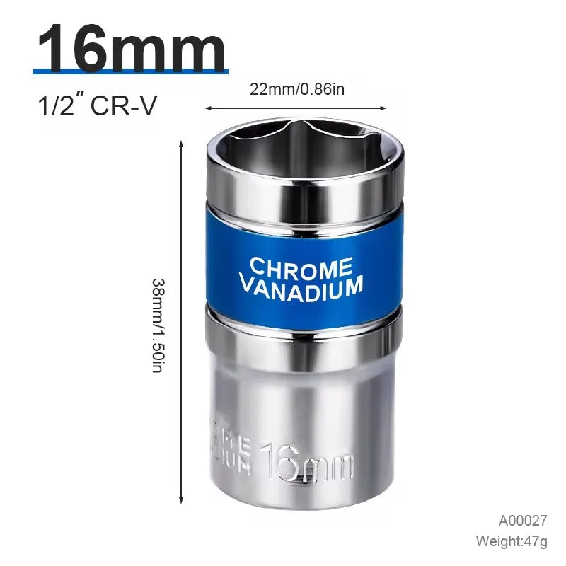 NIUXIANG 1/2" Drive Deep Impact Socket – Metric Chromium-Vanadium Steel