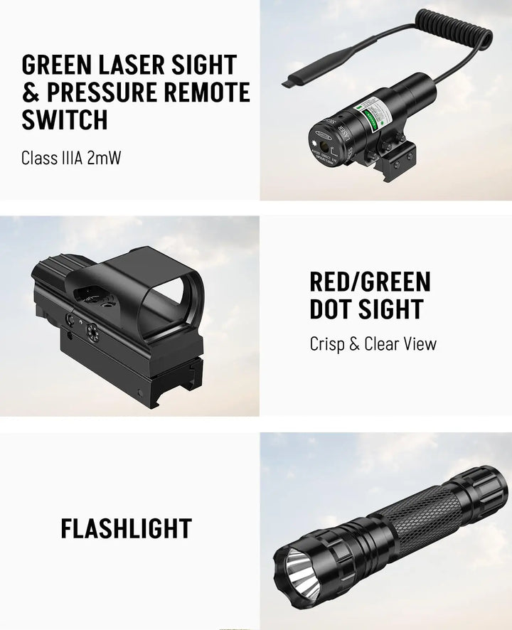 4-16x50 AO Rifle Scope Combo – Rangefinder, Red Dot & Green Laser