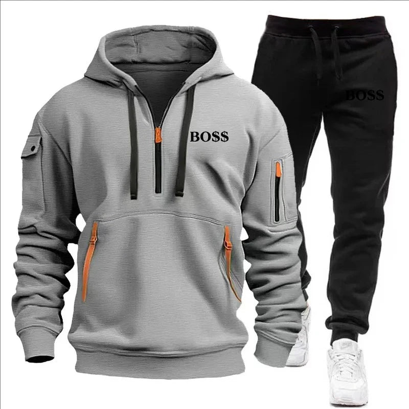 SmartGearPros Winter Tracksuit Set – Thick Zipper Hoodie + Joggers for Men’s Cold Weather Comfort
