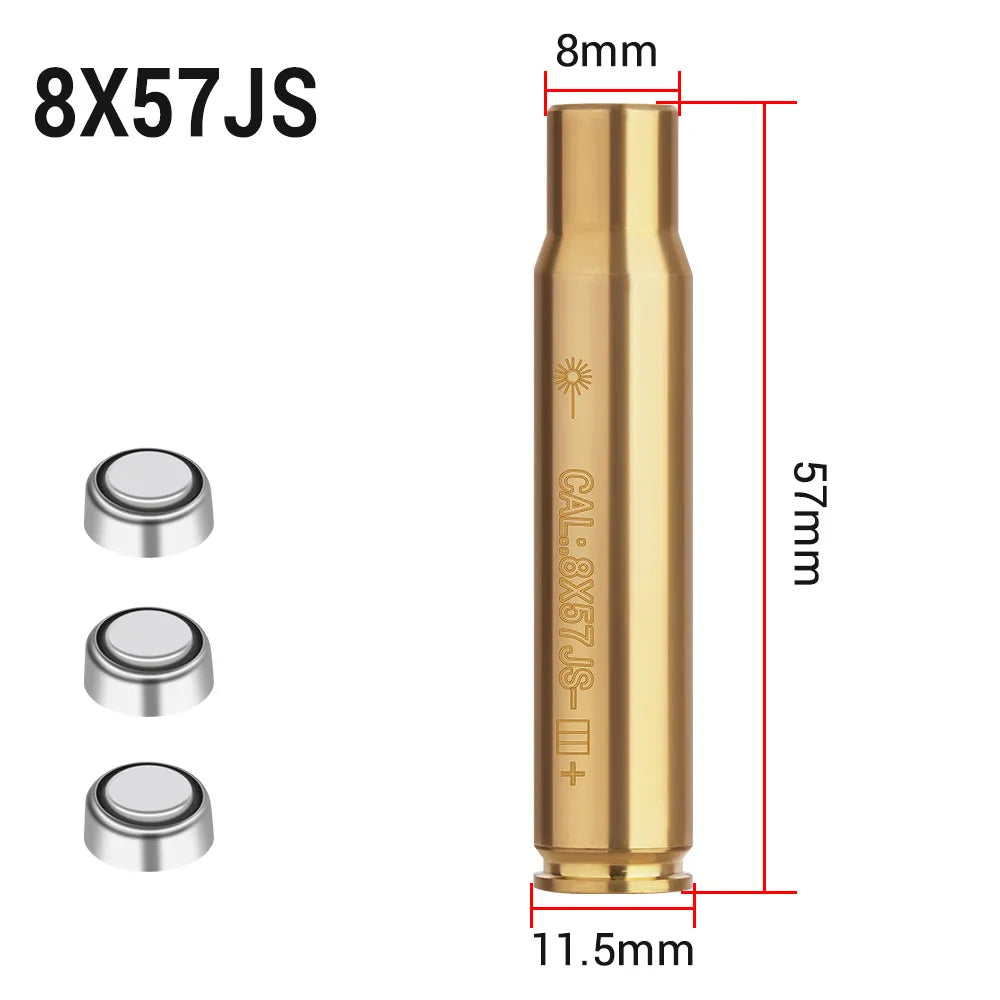 8x57JS ammunition cartridge with measurements on a white background